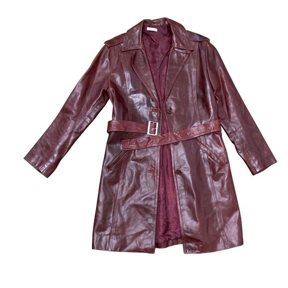 Vintage Zapping Burgundy Leather Coat Made In Italy Size Small - Picture 1 of 6